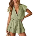 thumbnail image 1 of Women's Ruffle Sleeve V Neck Romper Dress Casual Summer Drawstring Waist Mini Dress, 1 of 9
