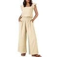 thumbnail image 1 of Women's Ruffle Sleeve Wide Leg Jumpsuit Casual Smocked Waist Pocket Romper, 1 of 5