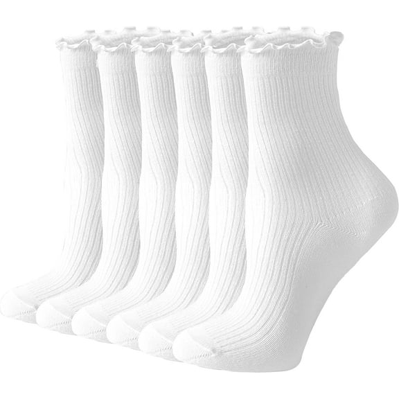 Dalrosia Women's Ruffle Socks 6Pairs Casual Cute Ankle Socks Breathable Knit Cotton Warm Soft Frilly Crew Socks for Women
