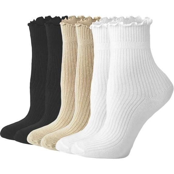 Dalrosia Women's Ruffle Socks 6Pairs Casual Cute Ankle Socks Breathable Knit Cotton Warm Soft Frilly Crew Socks for Women