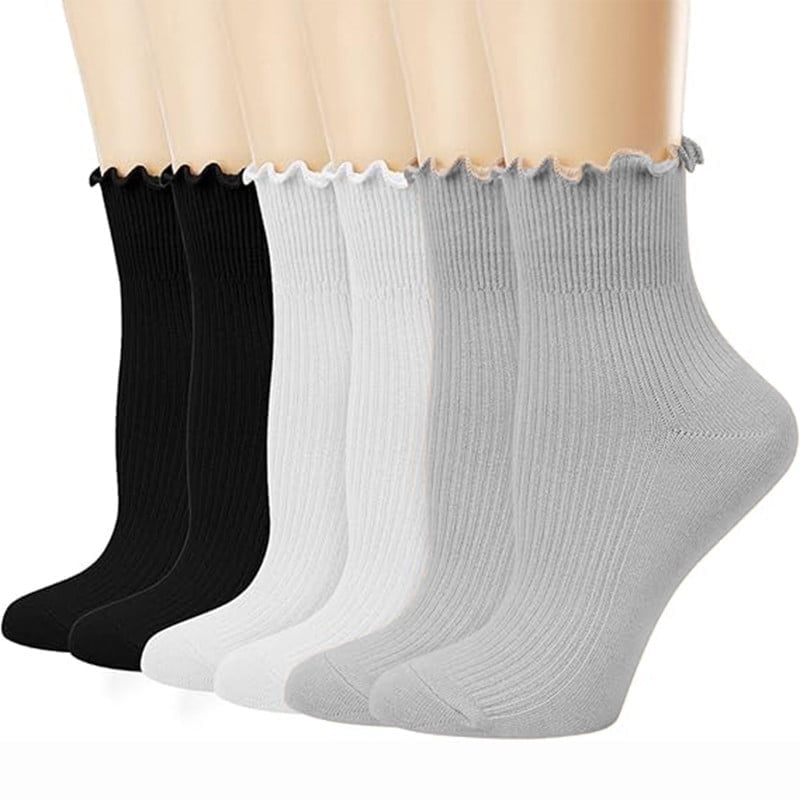 Women's Ruffle Socks,Casual Cute Ankle Socks Breathable Knit Cotton ...
