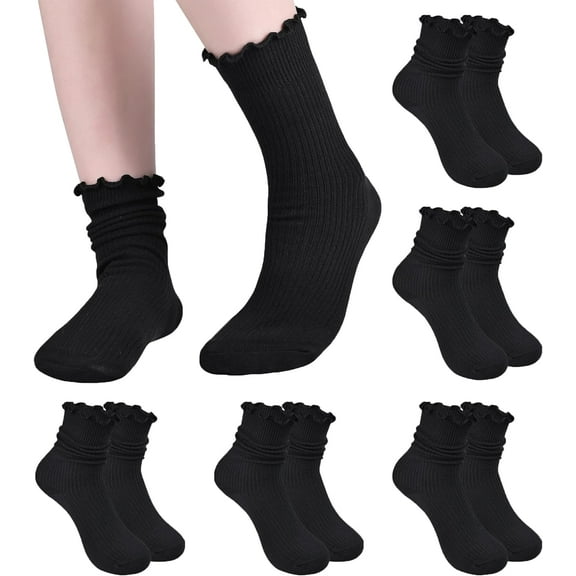 Women's Ruffle Socks Knit Soft Cute Crew Casual Frilly Slouch Socks for Women 5 Pack