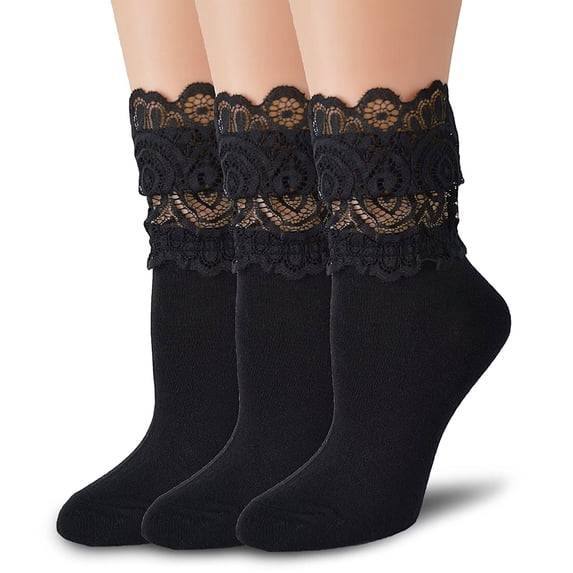 Women's Ruffle Socks Sexy Lace Ankle Socks 3 Pairs