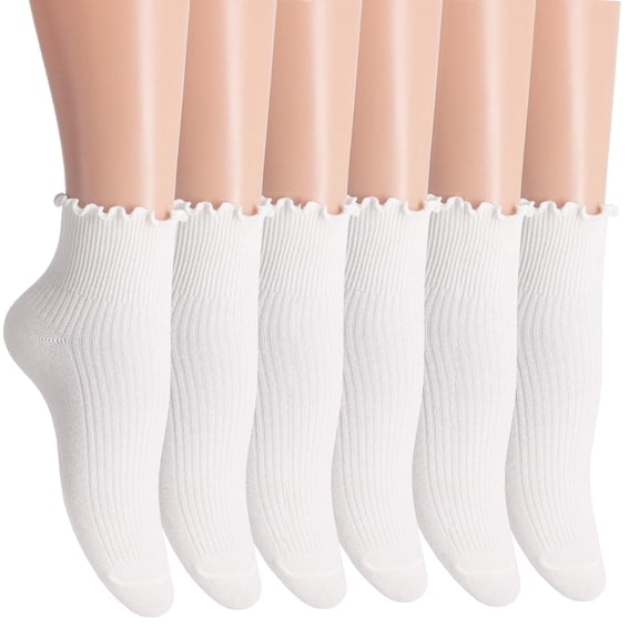Women's Ruffle Socks,Casual Cute Ankle Socks Breathable Cotton Soft Crew Socks for Women 6 Pack