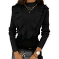thumbnail image 1 of Women's Ruffle Sweaters Mock Neck Fall Fitted Pullover Sweater Tops, 1 of 5