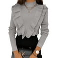 thumbnail image 1 of Women's Ruffle Sweaters Mock Neck Fall Fitted Pullover Sweater Tops, 1 of 5