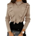 thumbnail image 1 of Women's Ruffle Sweaters Mock Neck Fall Fitted Pullover Sweater Tops, 1 of 5