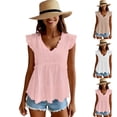 thumbnail image 1 of Women's Ruffle Tank Top - Ladies V Neck Sleeveless Tops for Beach Vacation Summer Tanks Pinks, 1 of 5