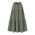 thumbnail image 1 of Women's Ruffle Tiered Maxi Skirt, Drawstring Elastic Waisted A-Line Solid Color Long Boho Skirts Summer Skirts for Women Green S, 1 of 6