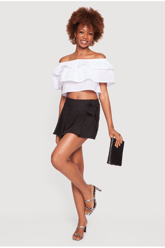 Women's Ruffle Tiered Off the Shoulder Crop Top