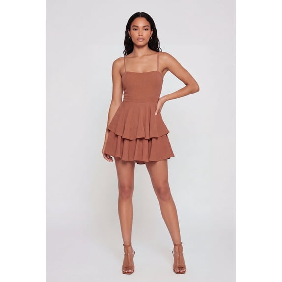 Women's Ruffle Tiered Tie Back Keyhole Mini Dress
