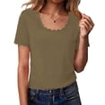thumbnail image 1 of Women's Ruffle Tops Lace Square Neck Short Sleeve Shirts Sexy Going Out Tops Y2K Slim Fit T-Shirts with Lace Trim Ribbed Casual Basic Tees Spring Clothes 2026 Summer Coquette Tee, 1 of 7