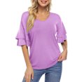 thumbnail image 1 of Women's Ruffle Tunic Top Casual V Neck Shirt Bell Half Sleeve Pullover Blouse Top, 1 of 5