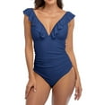 thumbnail image 1 of Women's Ruffle V Neck One Piece Swimsuit Ruched Monokini Swimwear, 1 of 6