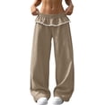 thumbnail image 1 of Women's Ruffle Waist Wide Leg Pants Elastic Lace Trim Lounge Trousers Loose Casual Streetwear Bottoms, 2XL, 1 of 7