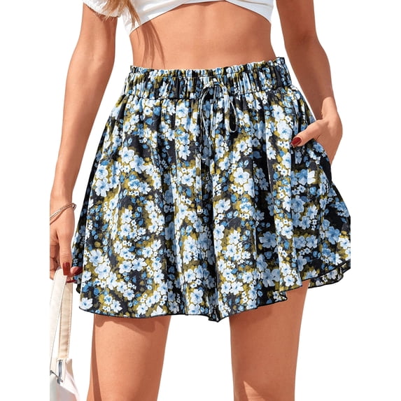 Women's Ruffle Wide Leg Flowy Clothes High Waist Shorts for Casual Beach Color 8 XXL