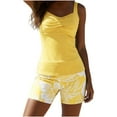 thumbnail image 1 of Fewfanhot Women's Ruffled Bikini Set, Solid Tankini Top with Leaf Print Shorts Tummy Control, Two Piece Modest Bathing Suit Multi Colors Swimsuit, 1 of 5