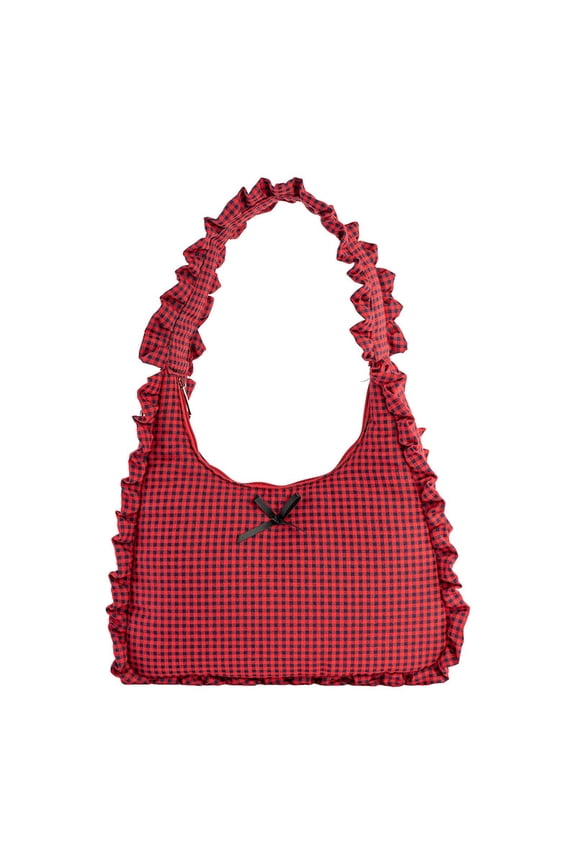 Women's Ruffled Bow Tote Bag, Spacious Soft Shoulder Tote Bag with Zip Closure, Large Capacity Casual Handbag for Daily Use
