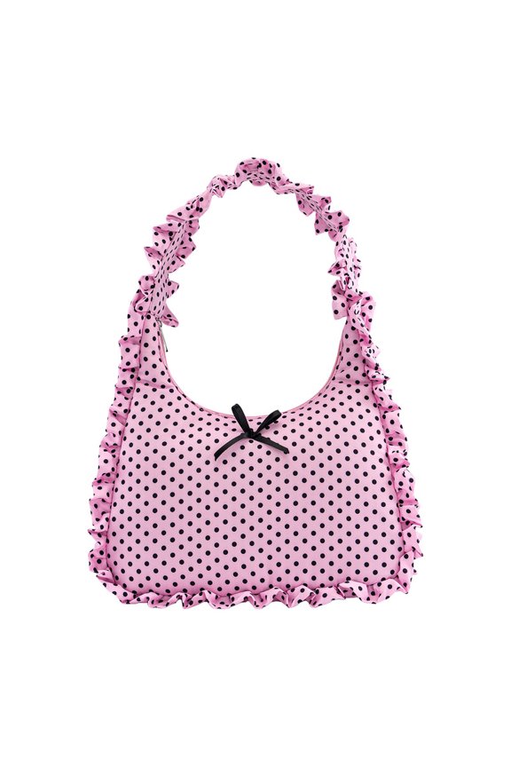 Women's Ruffled Bow Tote Bag, Spacious Soft Shoulder Tote Bag with Zip Closure, Large Capacity Casual Handbag for Daily Use