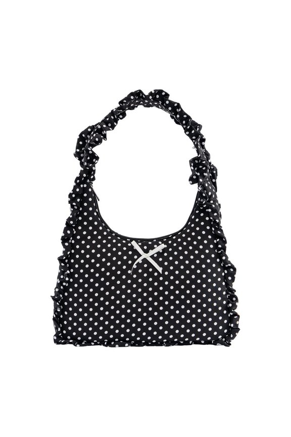 Women's Ruffled Bow Tote Bag, Spacious Soft Shoulder Tote Bag with Zip Closure, Large Capacity Casual Handbag for Daily Use