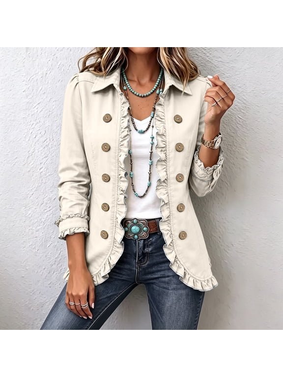 Women's Ruffled Button-Down Cool Silk Cotton Cardigan, Sweaters