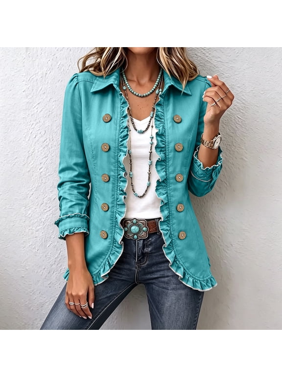 Women's Ruffled Button-Down Cool Silk Cotton Cardigan, Sweaters
