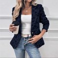 thumbnail image 1 of Women's Ruffled Collar Printed Slim Fit Casual Jacket Elegant Fashion Coat Navy Blue S, 1 of 4