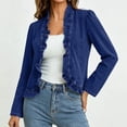 thumbnail image 1 of Women's Ruffled Denim Jackets Long Sleeve Open Front Jean Cropped Top Coat Trendy Jean Jackets, 1 of 8