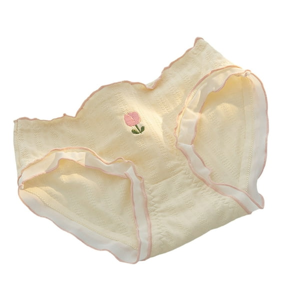 Women's Ruffled Edges Hipsters Underwear Flower Embroidered Pattern Breathable Cotton Panties Briefs for Everyday Wear