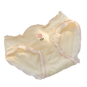 Womens Ruffled Edges Hipsters Underwear Flower Embroidered Pattern Breathable Cotton Panties Briefs for Everyday Wear