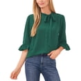 thumbnail image 1 of Women's Ruffled Elbow-Sleeve Tie-Neck Blouse Alpine Green M, 1 of 1