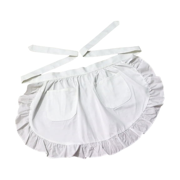 Women's Ruffled Frilly Styles Maid Costume Half Apron Vintage Waist Apron with Pockets for Kitchen Baking and Event