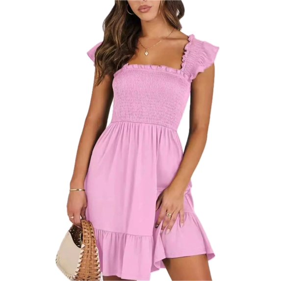 Women's Ruffled Hem Smocked Cami Dress With Tiered Frill Details 65% Rayon 30% Polyester 5% Spandex Machine Wash Cold
