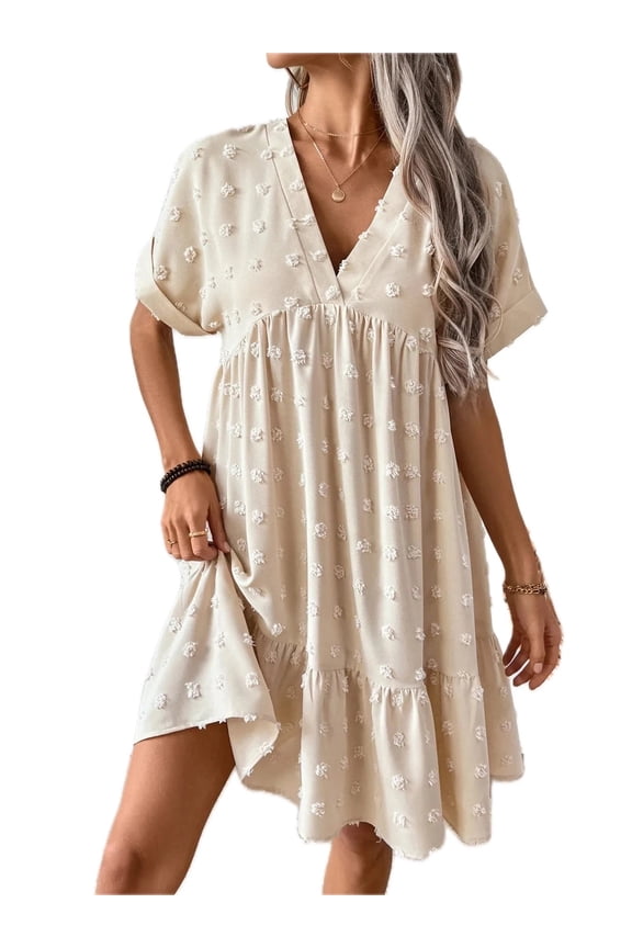 Women's Ruffled Hem Swiss Dot Mini Dress 100% Polyester Lightweight Flowy Silhouette for Daytime and Evening Wear