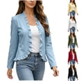 thumbnail image 1 of Women's Ruffled Jackets Long Sleeve Open Front Cropped Top Coat Trendy Jean Jackets Light Blue XL(XL), 1 of 6