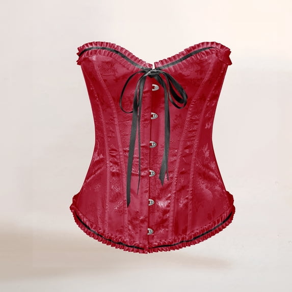 Women's Ruffled Jacquard Sweetheart Corset, JIANLAI Strapless Bustier Waist Cincher Corset Top