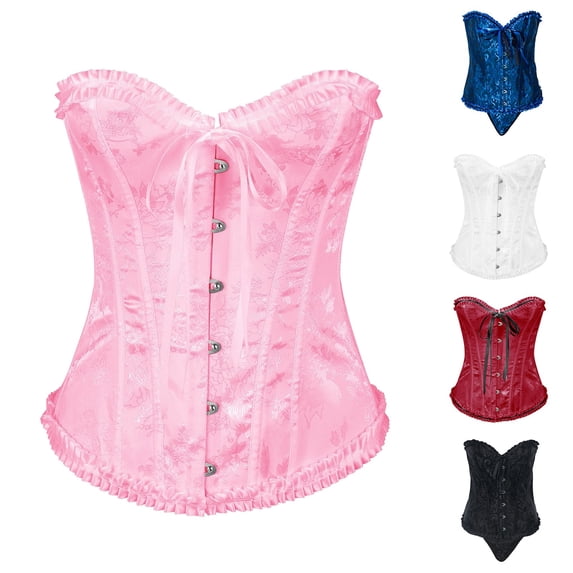 Women's Ruffled Jacquard Sweetheart Corset, JIANLAI Strapless Bustier Waist Cincher Corset Top
