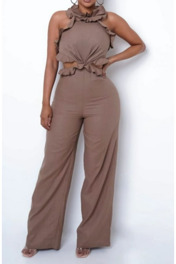 Women's Ruffled Jumpsuit-Cocoa
