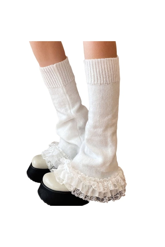 Womenâs Ruffled Lace Trim Flared Leg Warmers Style Girly Soft Fashion Foot Accessories,Size:One Size