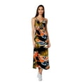 thumbnail image 1 of Women's Ruffled Neckline Tropical Palm Tree Print Midi Dress, Black, X-Large, 1 of 5