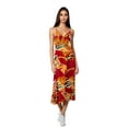 thumbnail image 1 of Women's Ruffled Neckline Tropical Palm Tree Print Midi Dress, Red, Large, 1 of 5
