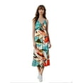 thumbnail image 1 of Women's Ruffled Neckline Tropical Palm Tree Print Midi Dress, White, Large, 1 of 5