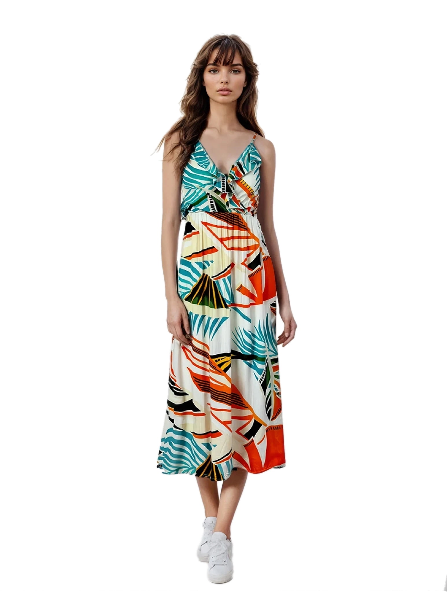 Unique Tropical Edge Palm Tree Print Cutout Linen Mini Dress main image 0