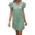 thumbnail image 1 of Women's Ruffled Notched Cap Sleeve Mini Dress Polyester % Fabric with Sheer Details and Easy Care for Everyday Wear, 1 of 26