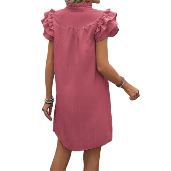 Women's Ruffled Notched Cap Sleeve Mini Dress Polyester % Fabric with Sheer Details and Easy Care for Everyday Wear