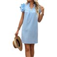 thumbnail image 1 of Women's Ruffled Notched Cap Sleeve Mini Dress Polyester % Fabric with Sheer Details and Easy Care for Everyday Wear, 1 of 26