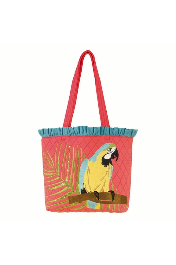 Women's Ruffled Parrot Bird Beach Tote Handbag