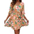 thumbnail image 1 of Women's Ruffled Printed Surplice Mini Dress with Half Sleeves Tie Front Flowy Hem 100% Polyester Fabric Casual, 1 of 19