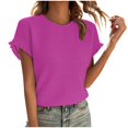 thumbnail image 1 of Women's Ruffled Short Sleeve Crewneck Babydoll Cute Tops Solid Color Summer Casual T Shirt 2025 Trendy Clothes Red,XL, 1 of 5