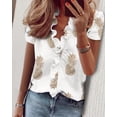 thumbnail image 1 of Women's Ruffled Short-Sleeve Slim-Fit Pineapple Printed Shirt, 1 of 1